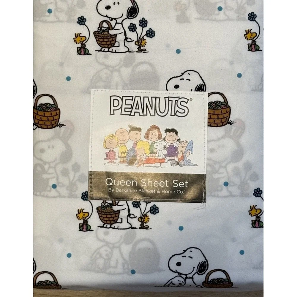 Peanuts Snoopy Easter Print Queen Sheet Set 4 Pc 100%‎ Polyester By Berkshire